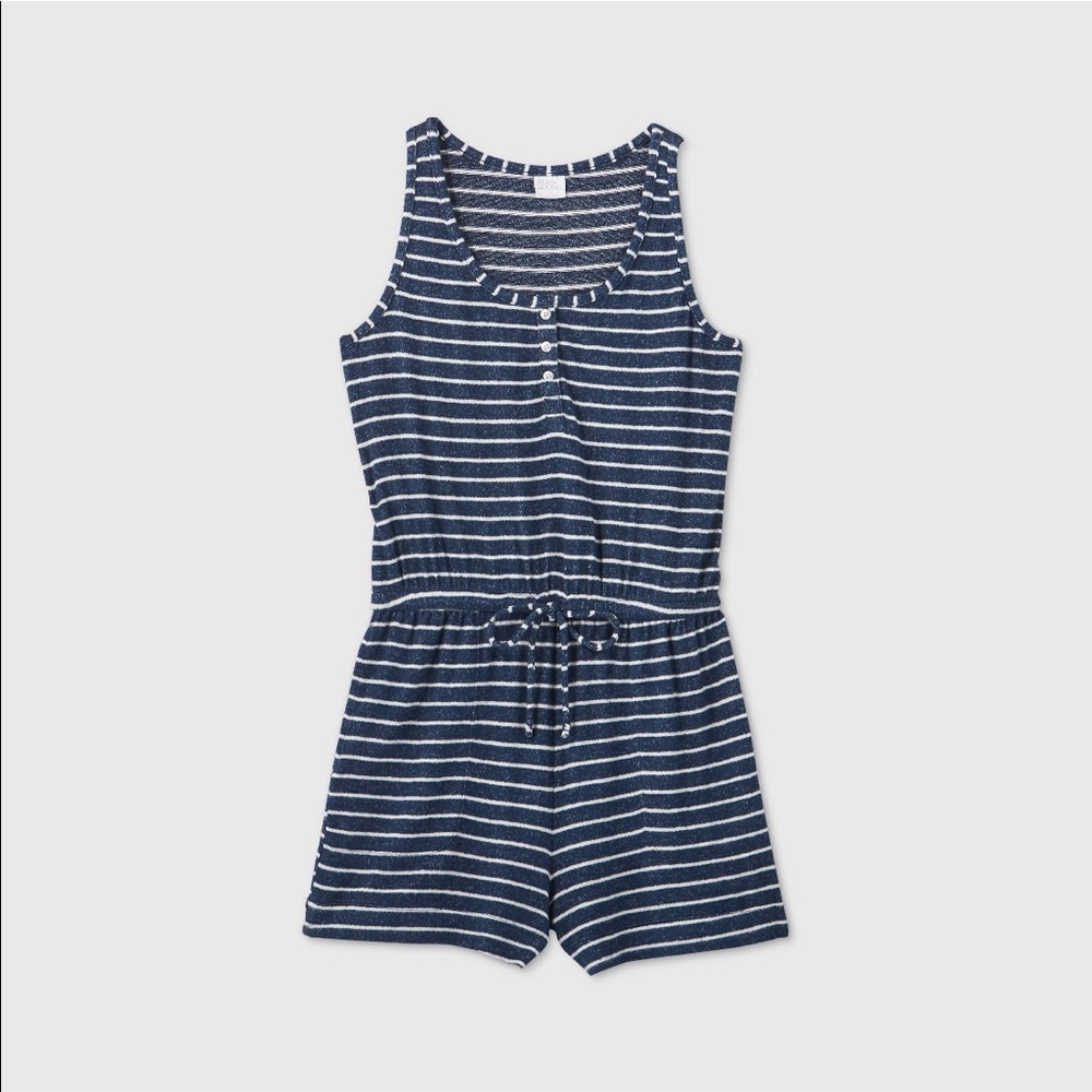 NEW Navy blue striped cozy romper
